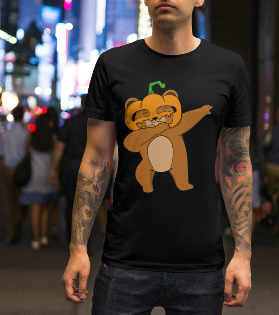 Dabbing Pumpkin Mask Bear Halloween T-Shirt