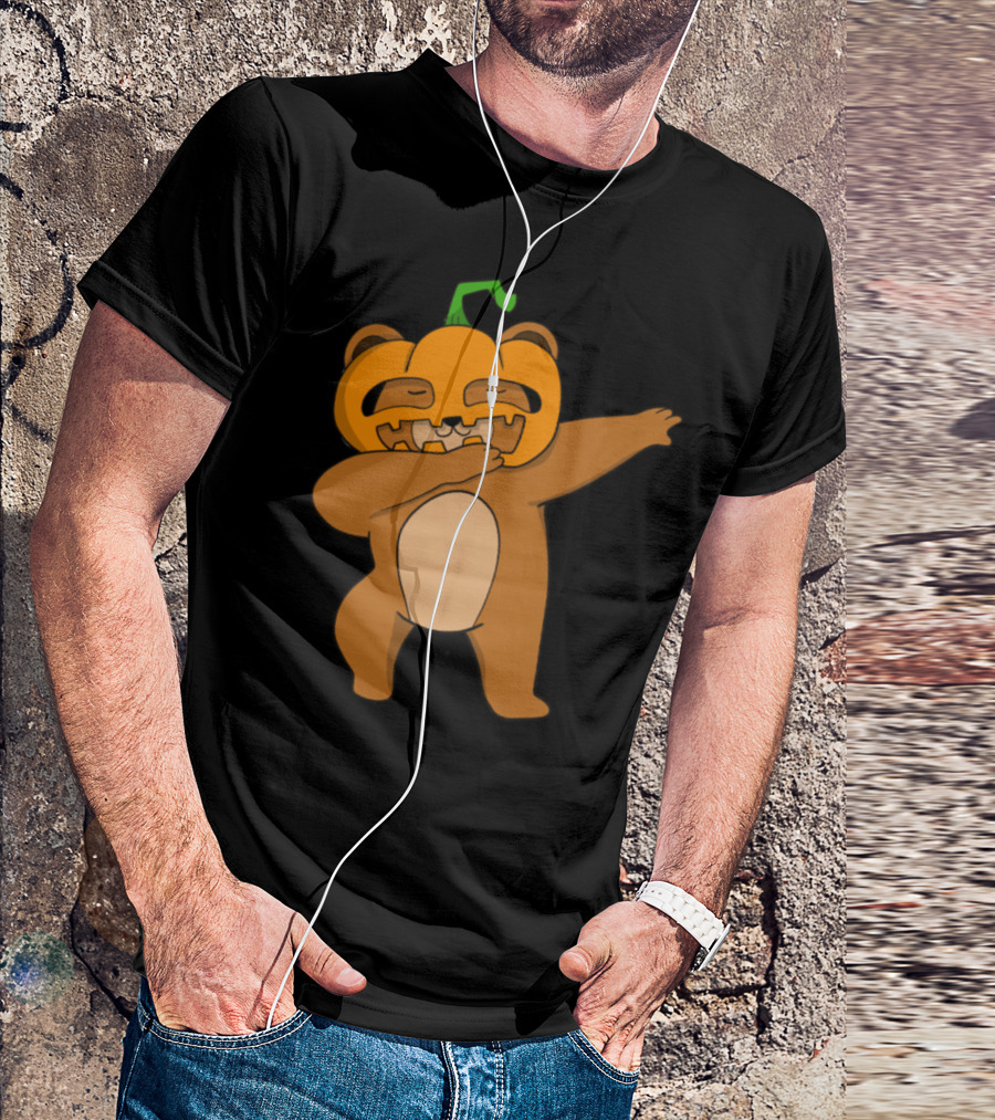 Dabbing Pumpkin Mask Bear Halloween T-Shirt