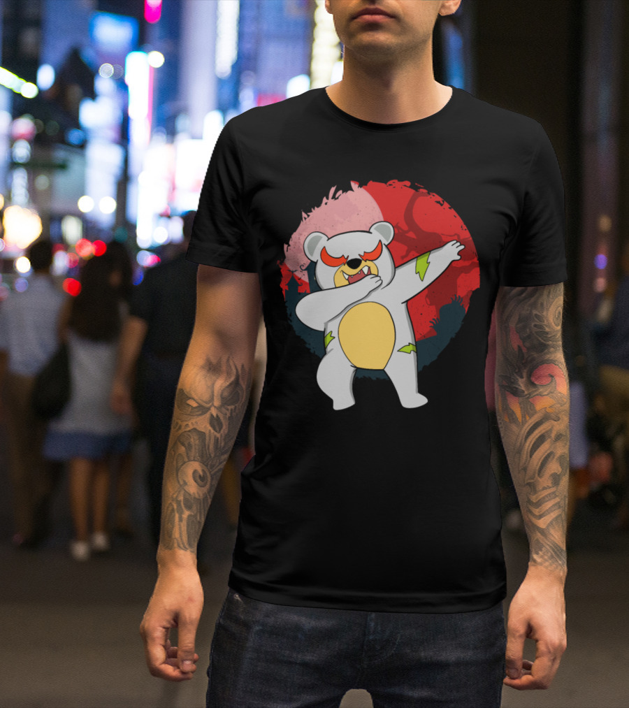 Dabbing Scary Polar Bear Halloween Moon Background T-Shirt