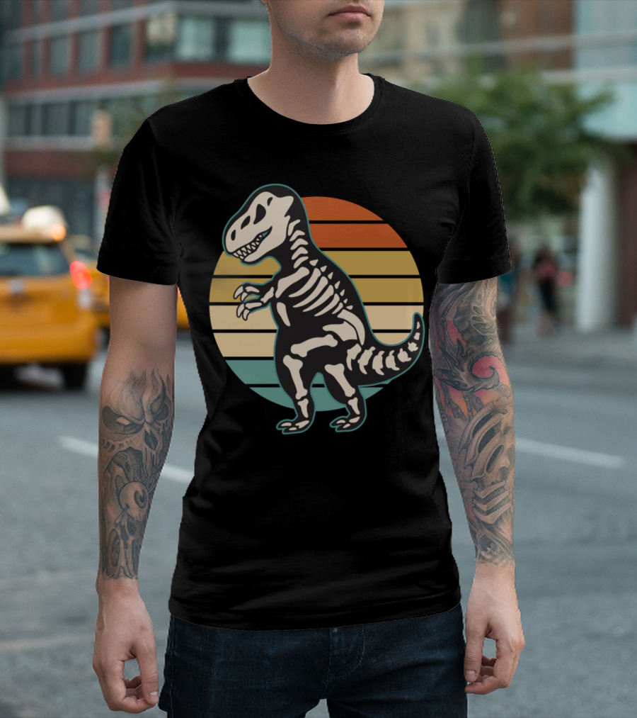 Dinosaur Skeleton Retro Vintage Sunset T-Shirt