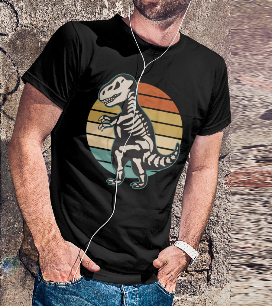 Dinosaur Skeleton Retro Vintage Sunset T-Shirt