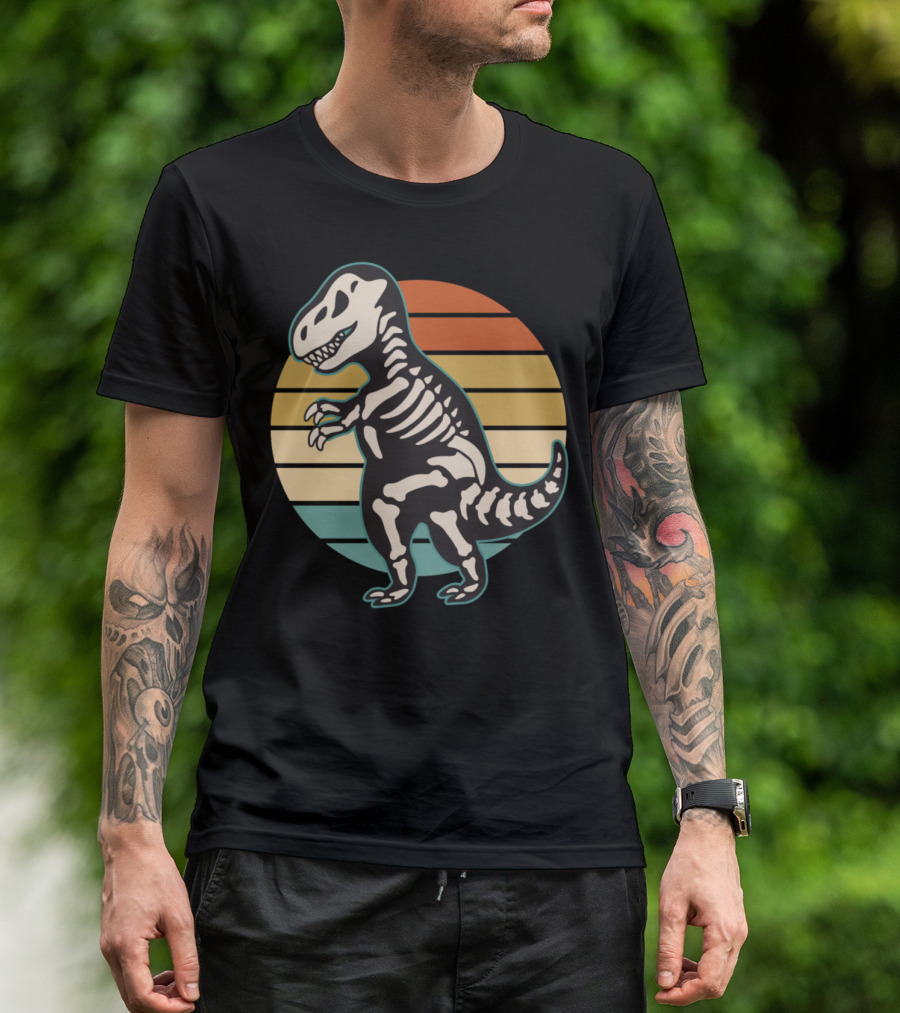 Dinosaur Skeleton Retro Vintage Sunset T-Shirt