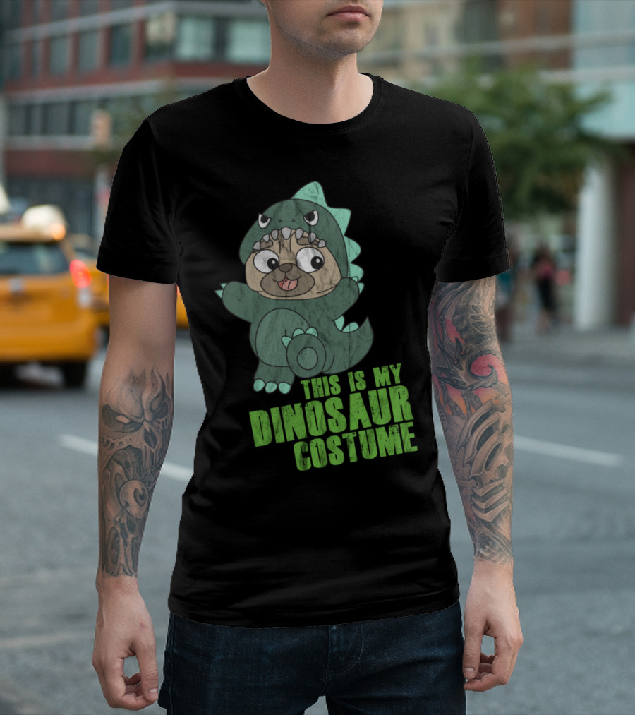 THIS IS MY DINOSAUR COSTUME Halloween Carnival Pug Dino T-Shirt