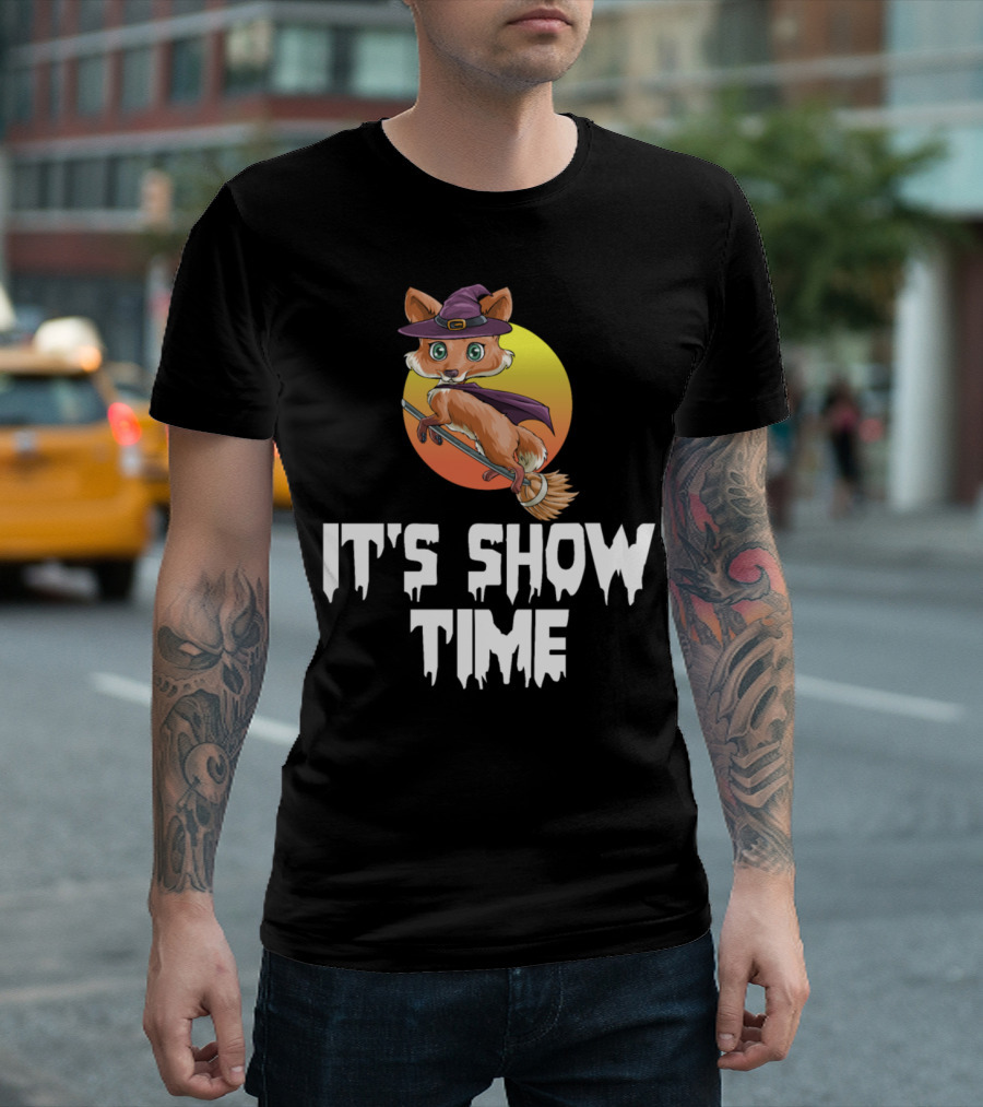 It's Show Time Fox Witch on Broomstick T-Shirt