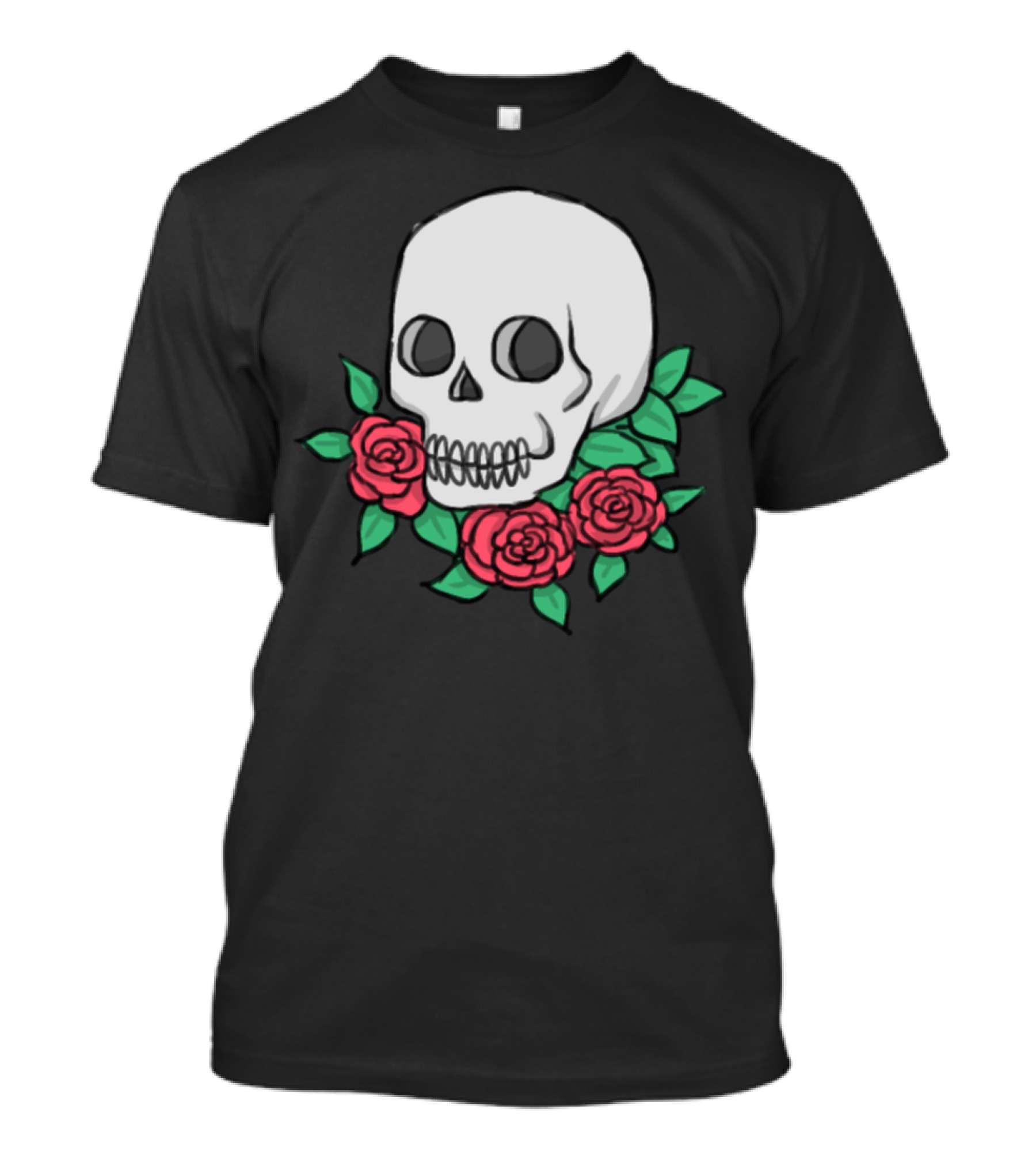 Floral Skull Roses And Leaves T-Shirt
