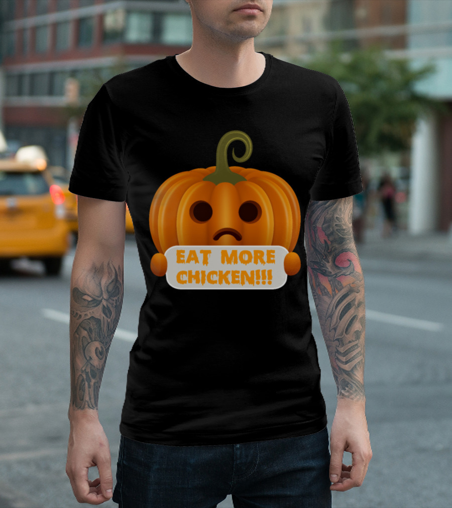 Funny Halloween Pumpkin Spice Eat More Chicken Sad Pumpkin T-Shirt