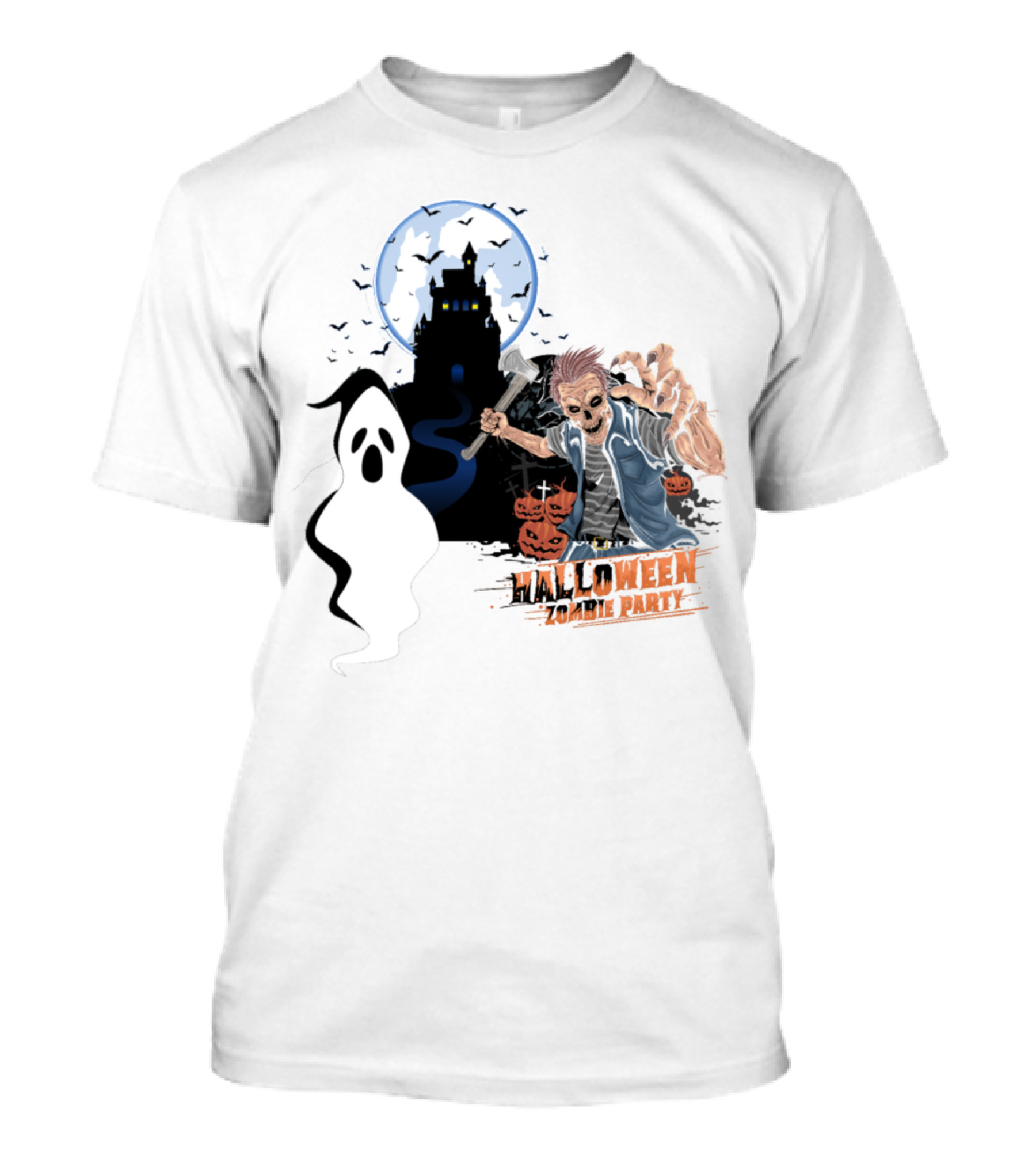 Halloween Zombie Bait Party Funny Ghost And Haunted House Pumpkin Scene T-Shirt
