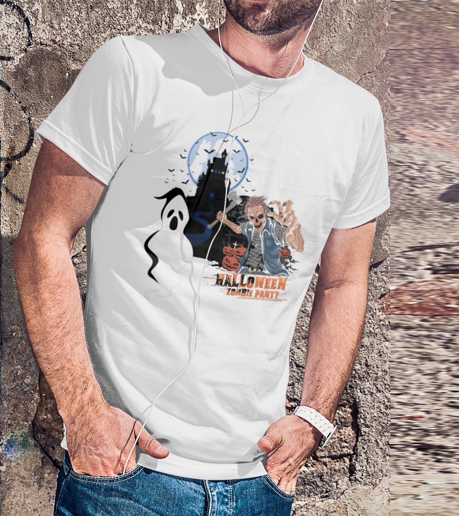 Halloween Zombie Bait Party Funny Ghost And Haunted House Pumpkin Scene T-Shirt