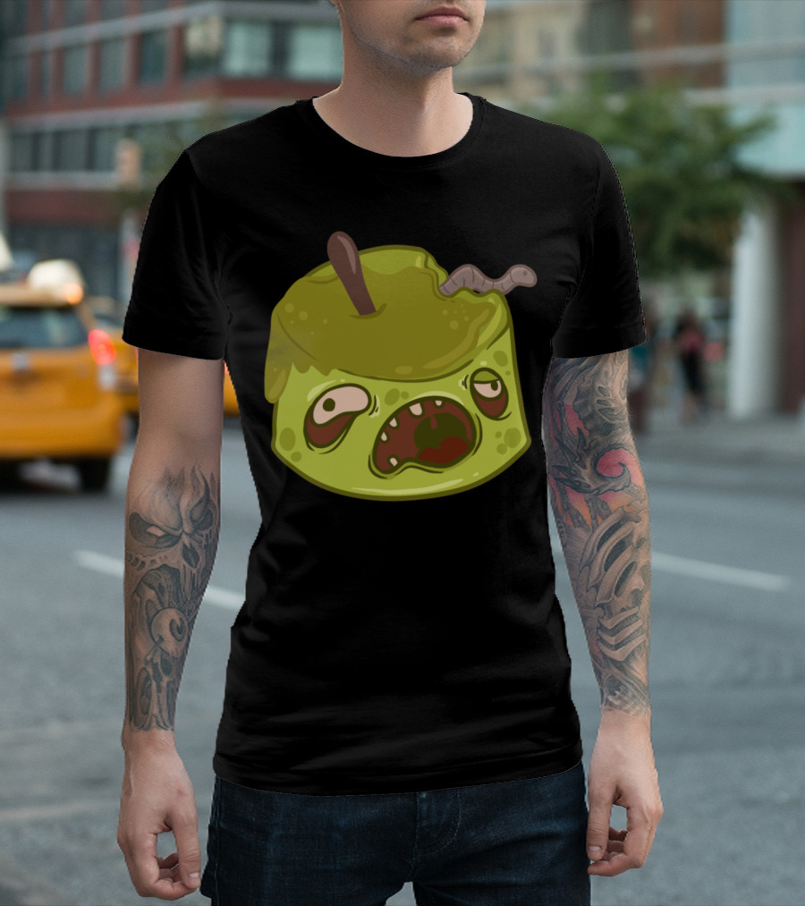 Funny Halloween Zombie Apple with Worm T-Shirt