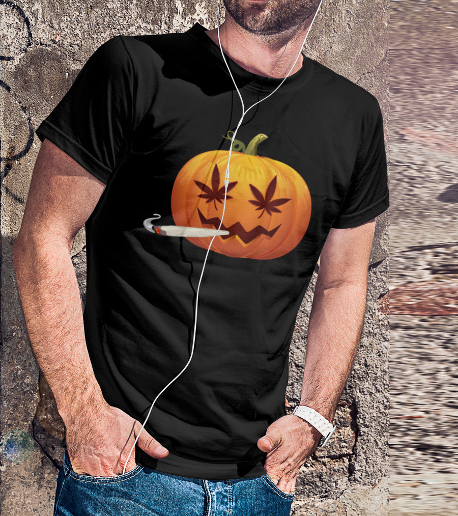 Funny Halloween Marijuana Jack-O'-Lantern Smoking Weed T-Shirt