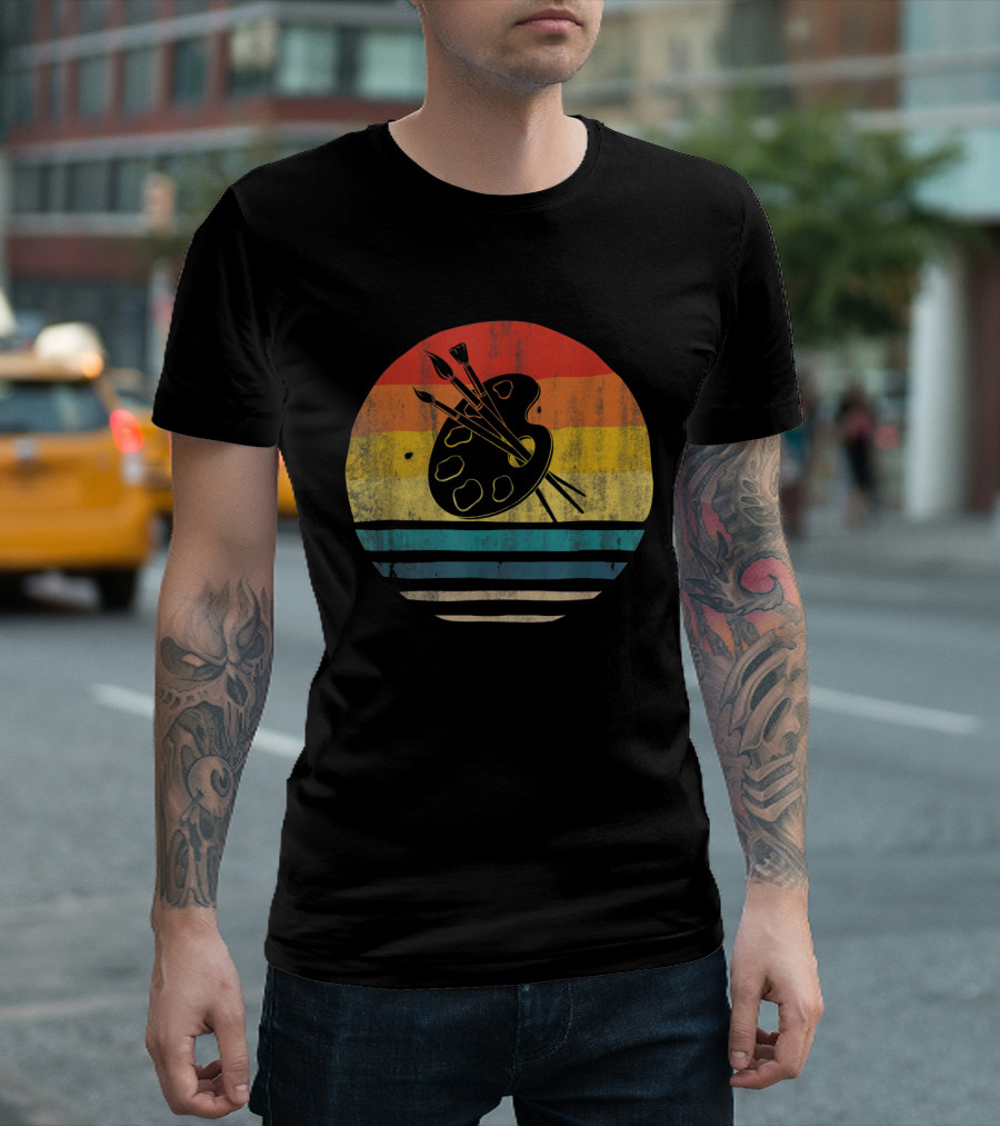 Vintage Retro Paint Palette Brush Artist Art Teacher T-Shirt