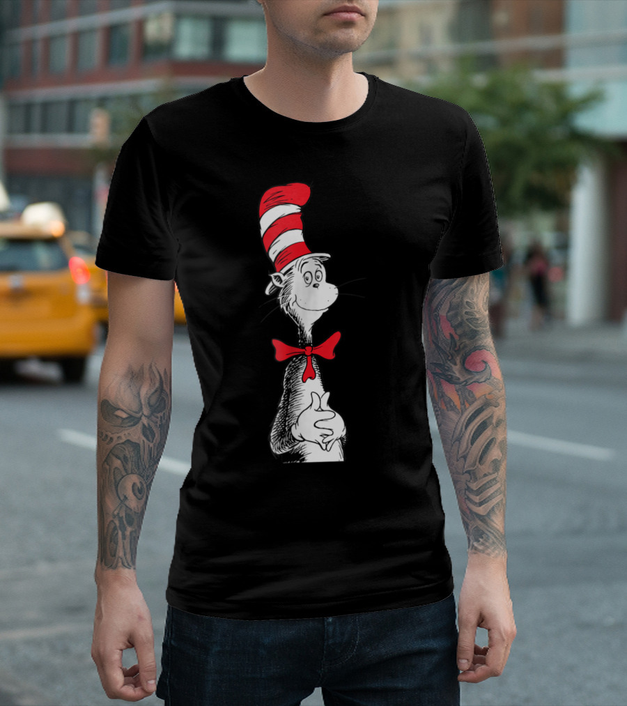Dr. Seuss The Cat In The Hat Classic Red and White Striped Hat and Bow Tie T-Shirt