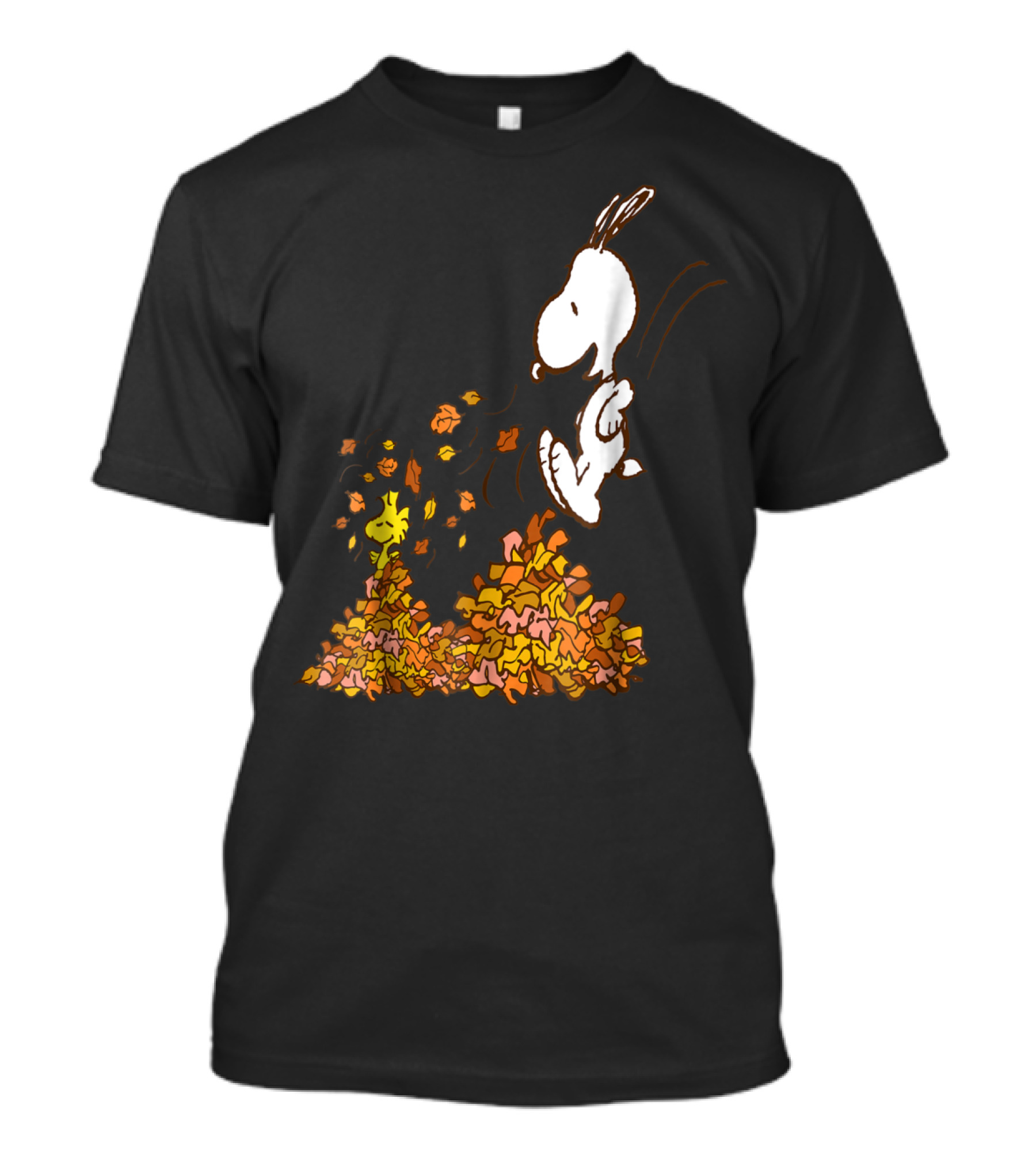 Peanuts Snoopy Jumping In Leaves With Woodstock Fall Fun T-Shirt
