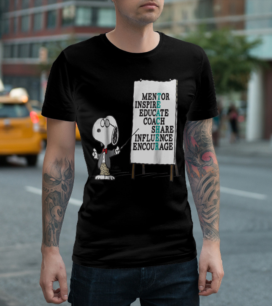 Peanuts Snoopy Mentor Inspire Educate Coach Share Influence Encourage Teacher Notes T-Shirt