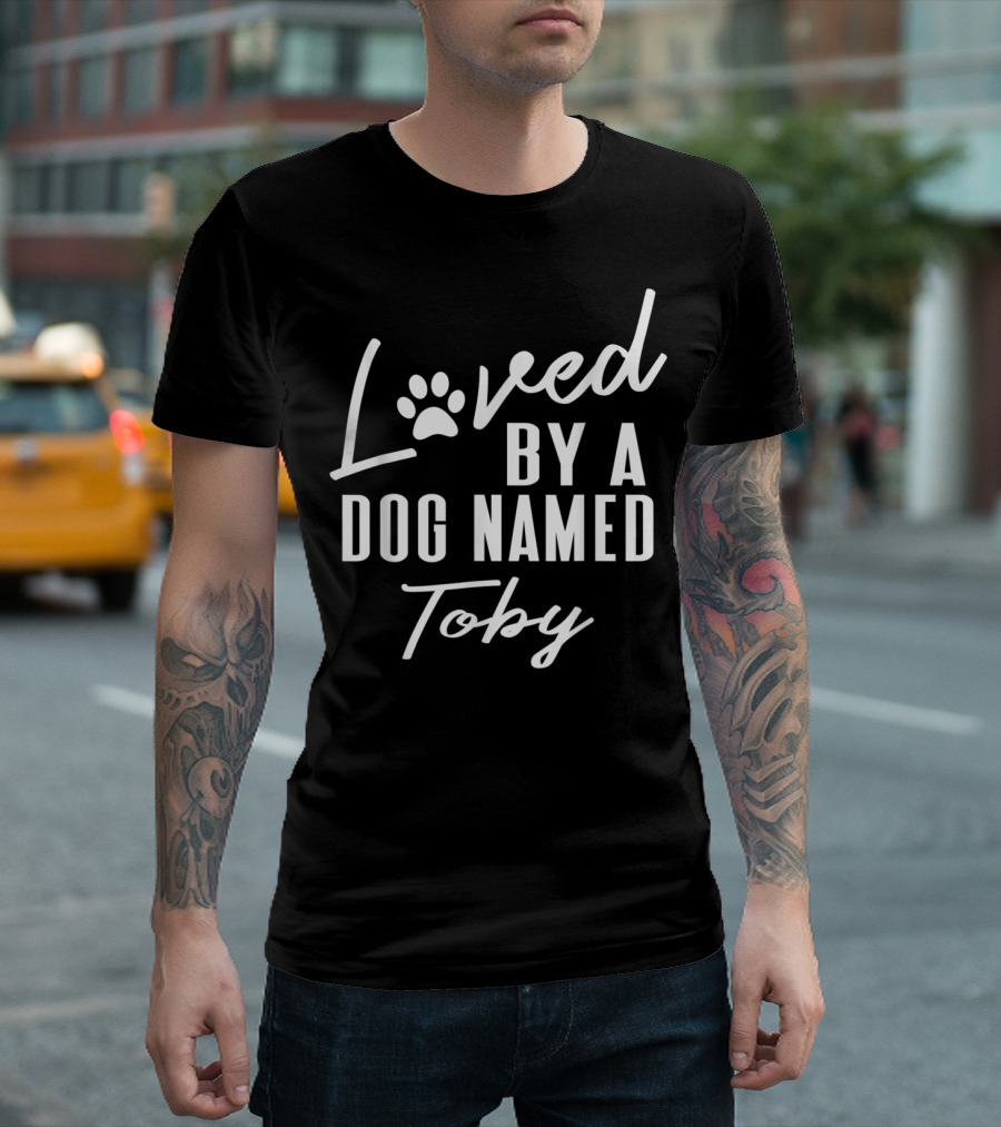 Loved by a Dog Named Toby Personalized Pet Lover Paw T-Shirt