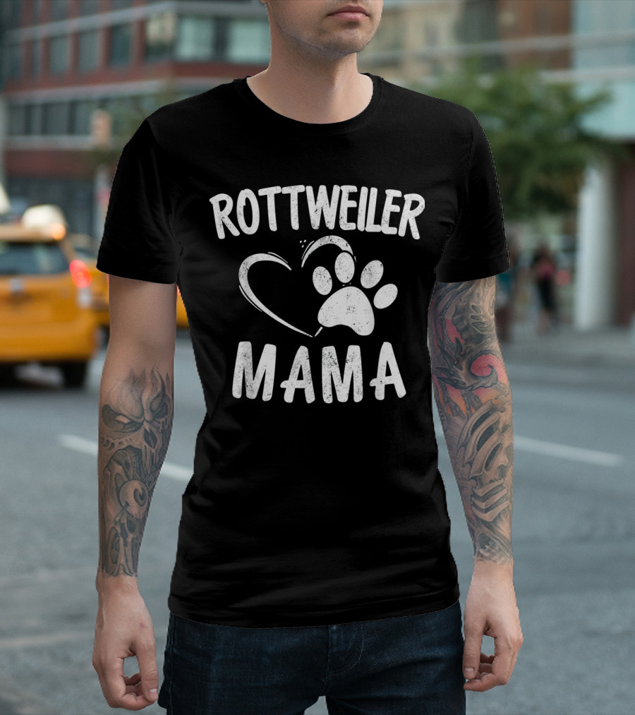 Rottweiler Mama Heart Paw Dog Lover Apparel Pet T-Shirt