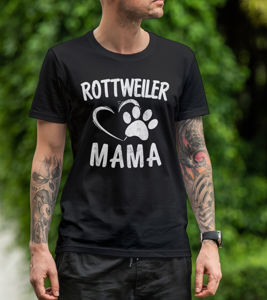 Rottweiler Mama Heart Paw Dog Lover Apparel Pet T-Shirt