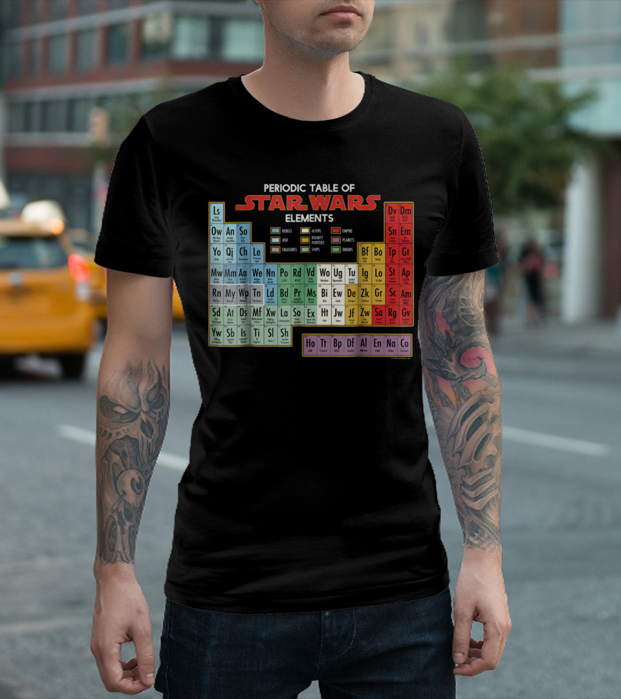 Periodic Table Of Star Wars Elements Featuring Heroes, Villains, Jedi, And Empire T-Shirt