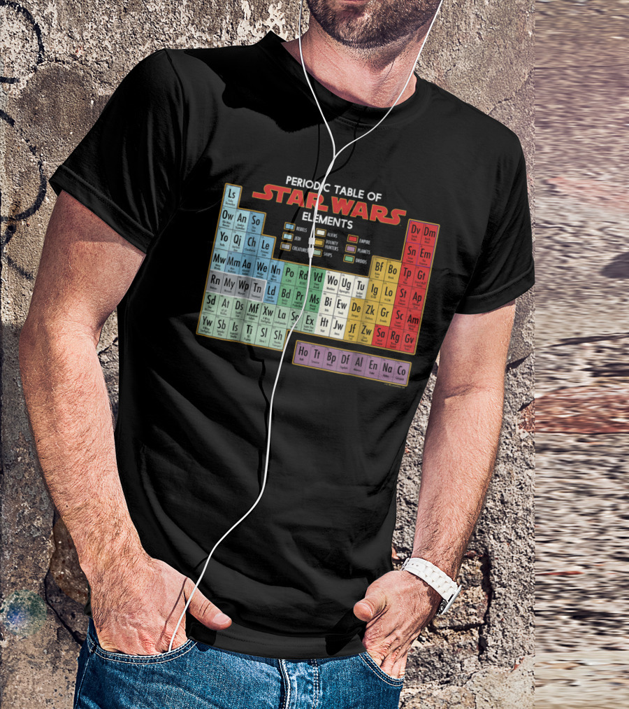 Periodic Table Of Star Wars Elements Featuring Heroes, Villains, Jedi, And Empire T-Shirt