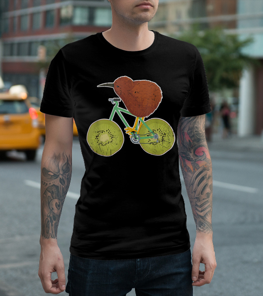New Zealand Kiwi Bird Riding Kiwi Fruit Bicycle T-Shirt