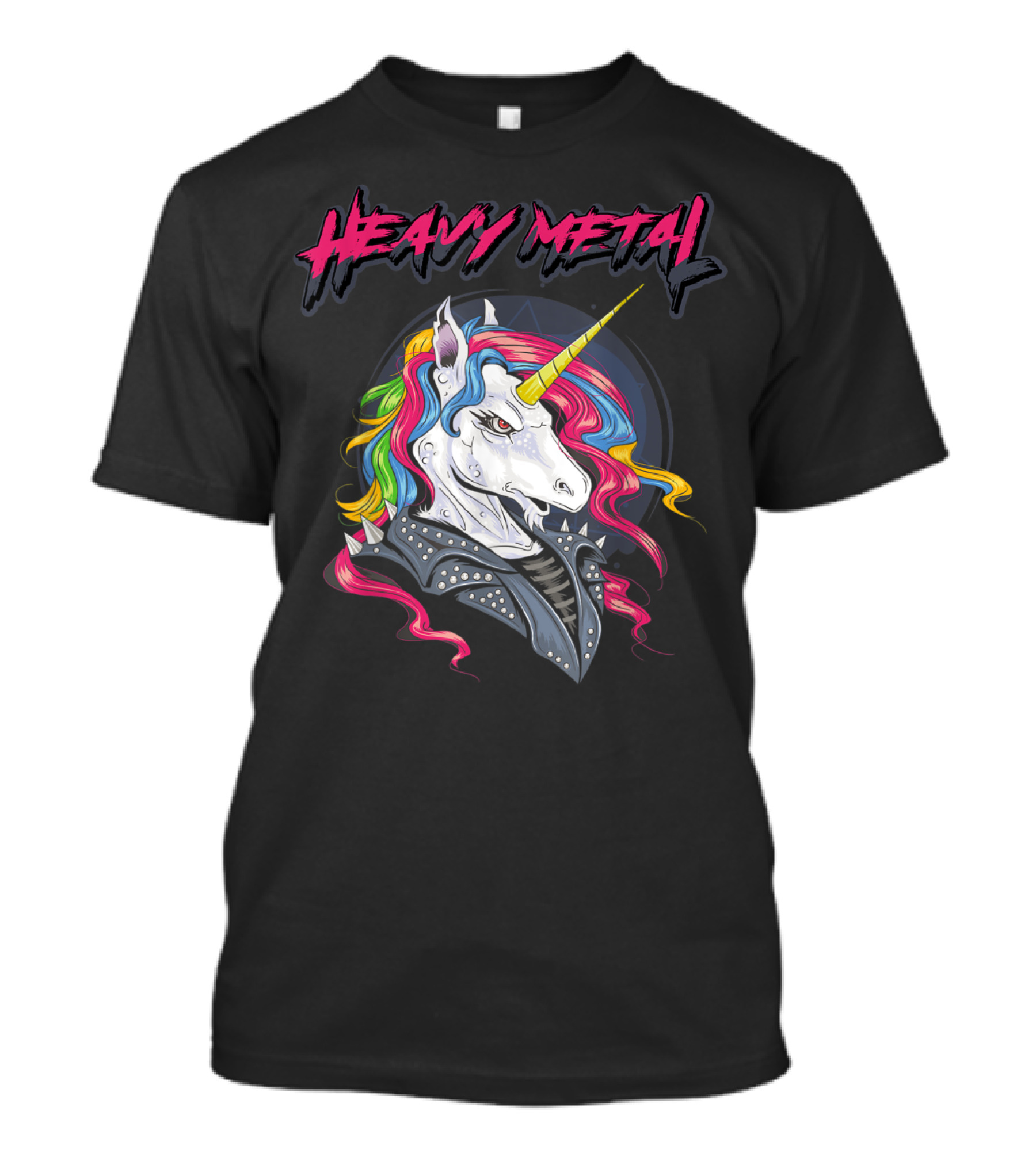 Heavy Metal Unicorn With Rainbow Mane And Spiked Jacket T-Shirt