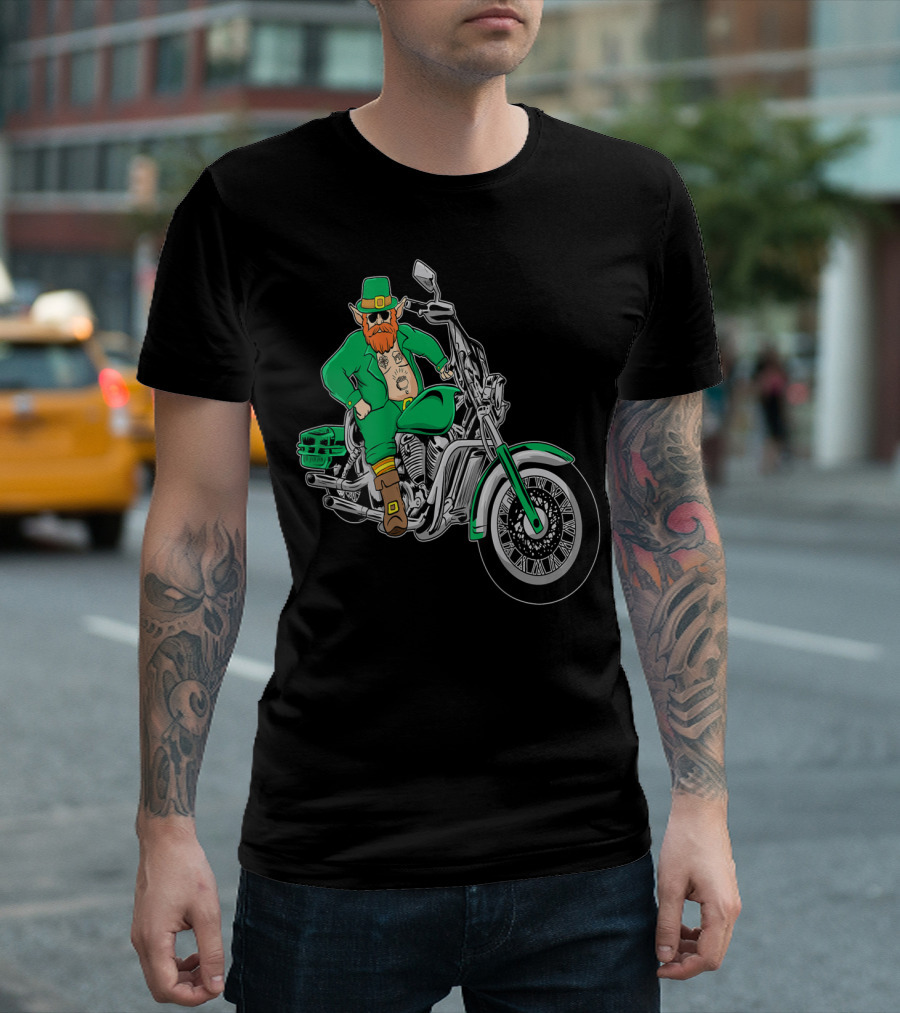 Irish Leprechaun Riding Motorcycle T-Shirt