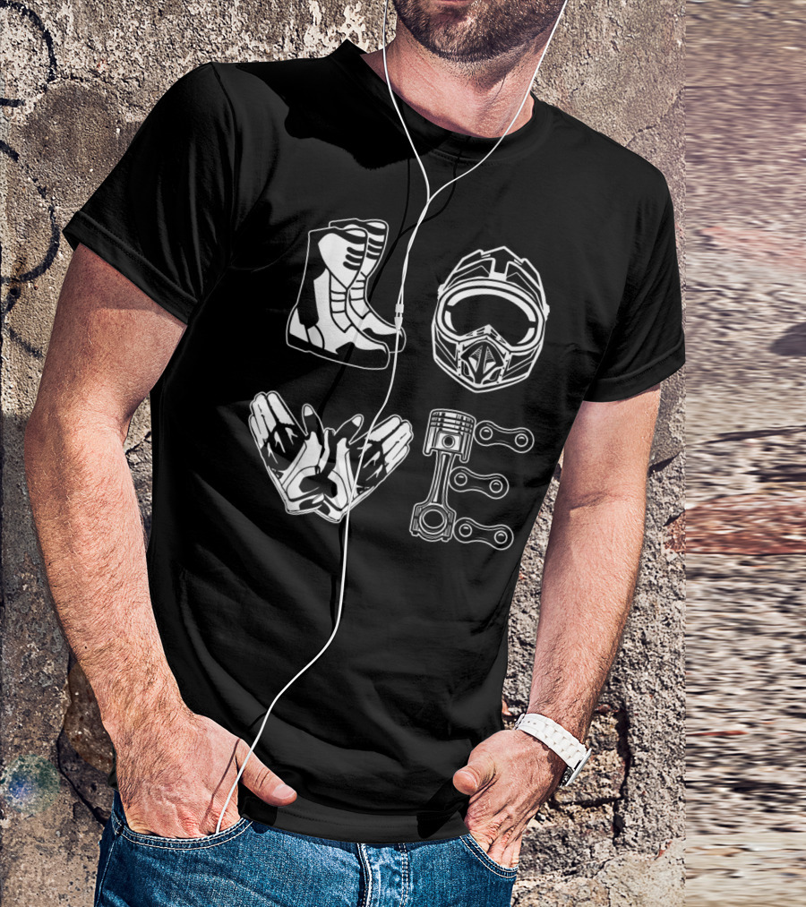 Love Motorbike Helmet Boots Gloves Engine Icons T-Shirt