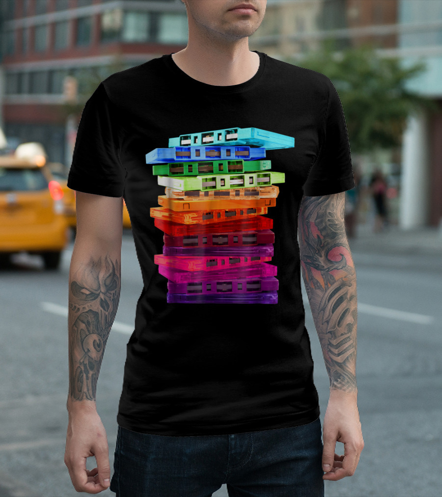 Mixtape Cassette Stack Retro Vibe Colorful Audio Tapes T-Shirt
