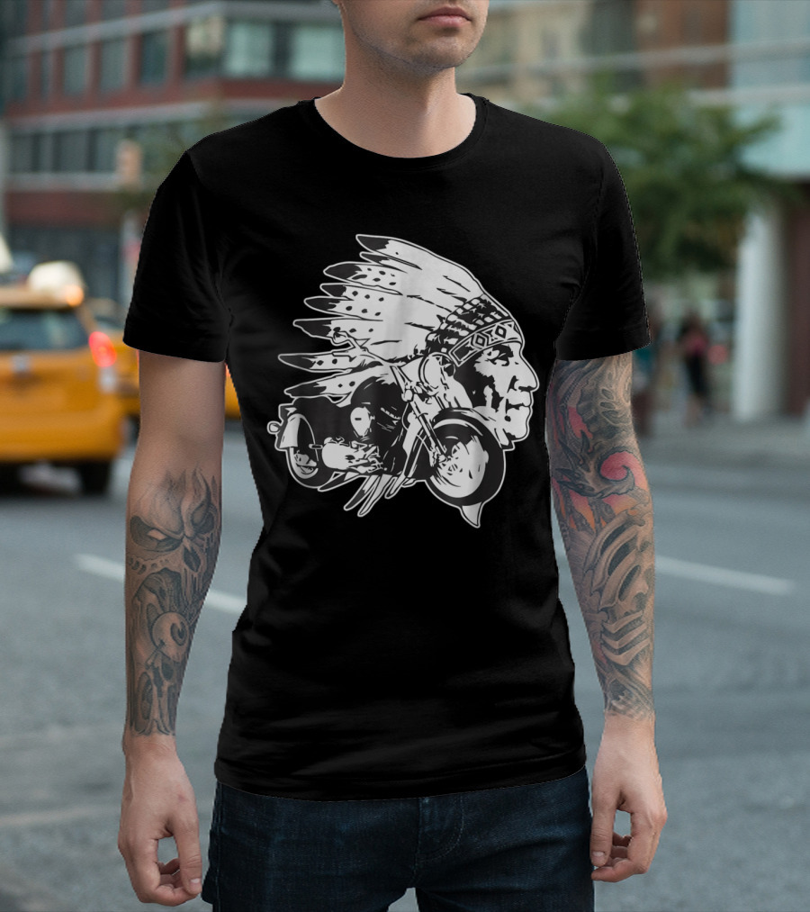 Native American Biker Chief Motorcycle Rider T-Shirt