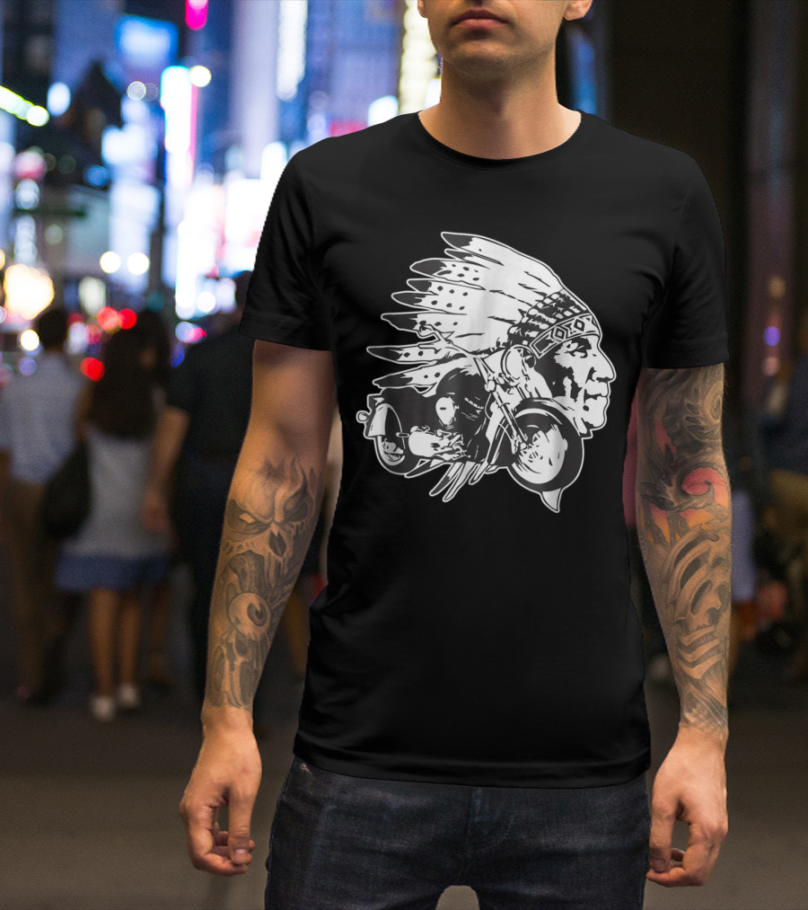 Native American Biker Chief Motorcycle Rider T-Shirt