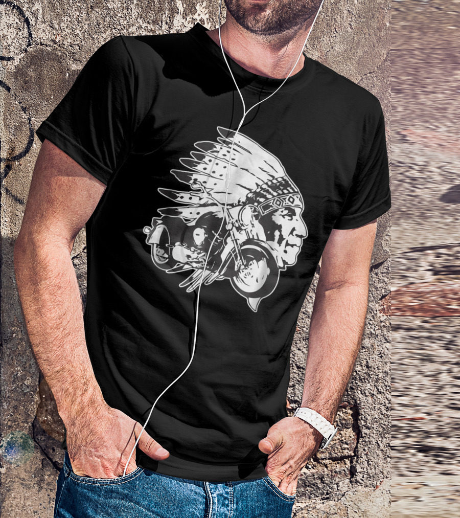 Native American Biker Chief Motorcycle Rider T-Shirt
