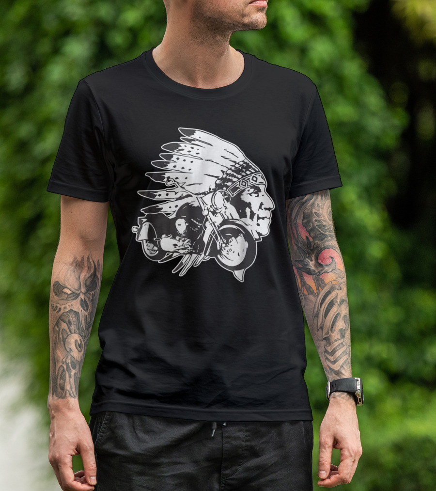 Native American Biker Chief Motorcycle Rider T-Shirt