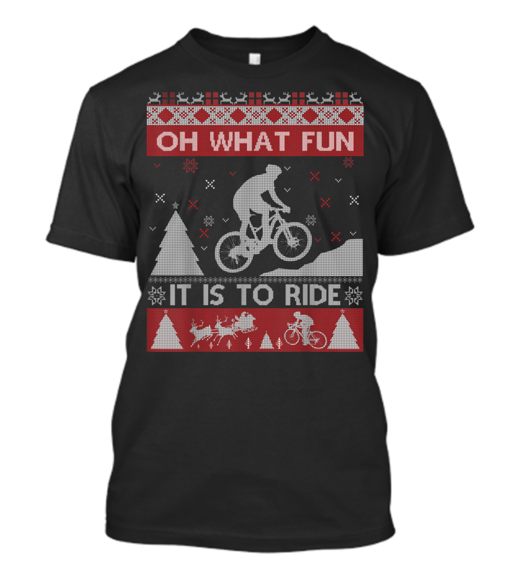 Oh What Fun It Is To Ride Mountain Biker Christmas Motif T-Shirt