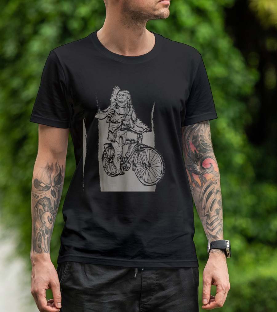 Seembo Neanderthal On Bicycle Retro Cycling Adventure T-Shirt