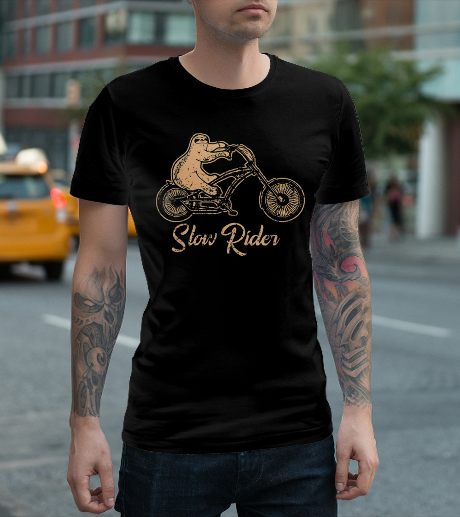 Slow Rider Sloth On Bicycle Motorcycle Biker T-Shirt