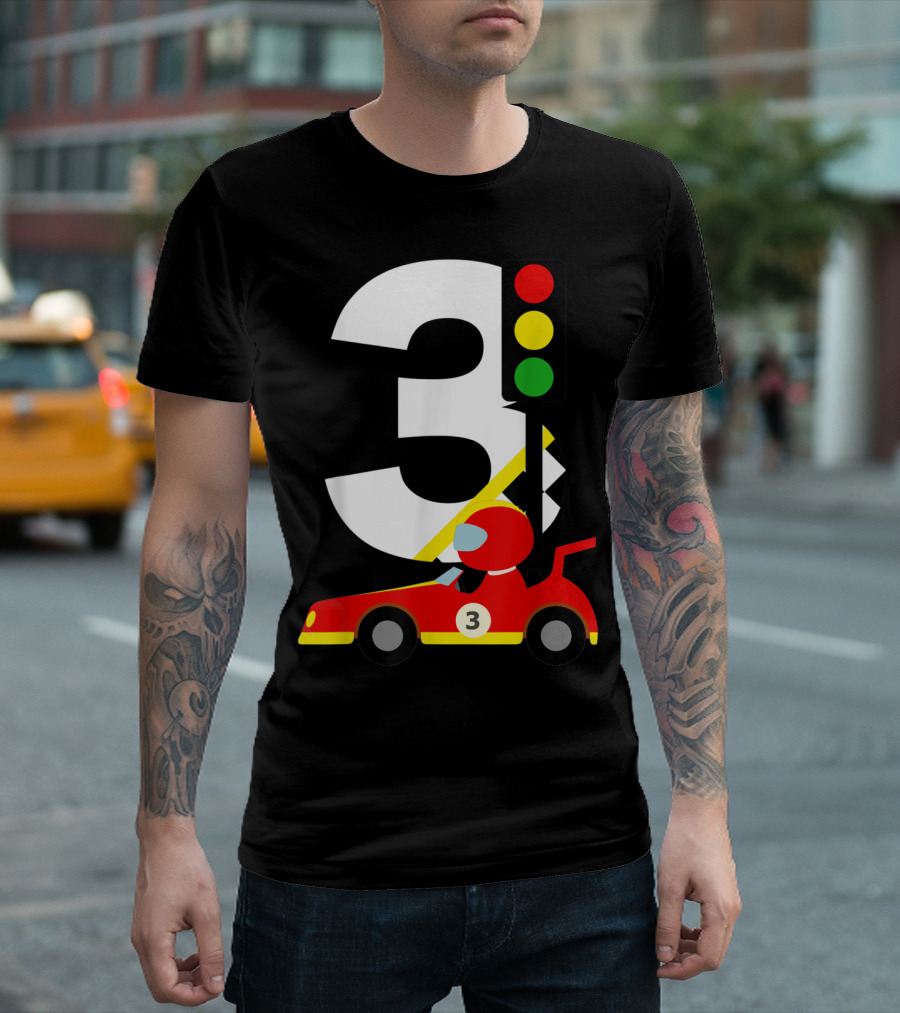 3rd Birthday Race Car Racer 3 Yrs Old With Traffic Light T-Shirt