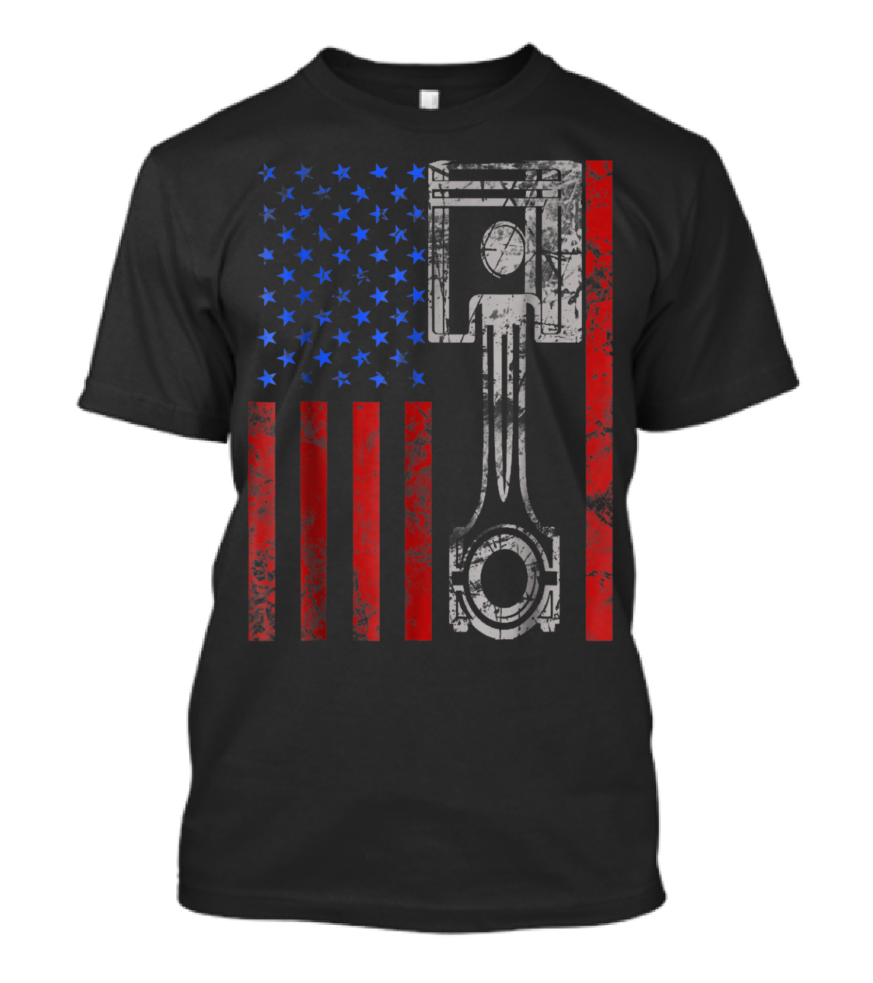 American Flag Piston Patriotic Muscle Car T-Shirt