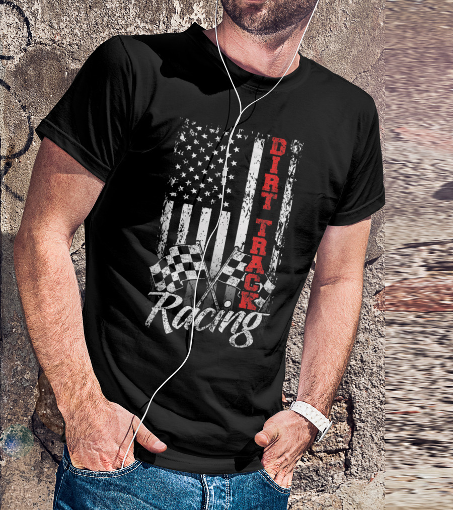 American Flag Dirt Track Racing Checkered Flags T-Shirt