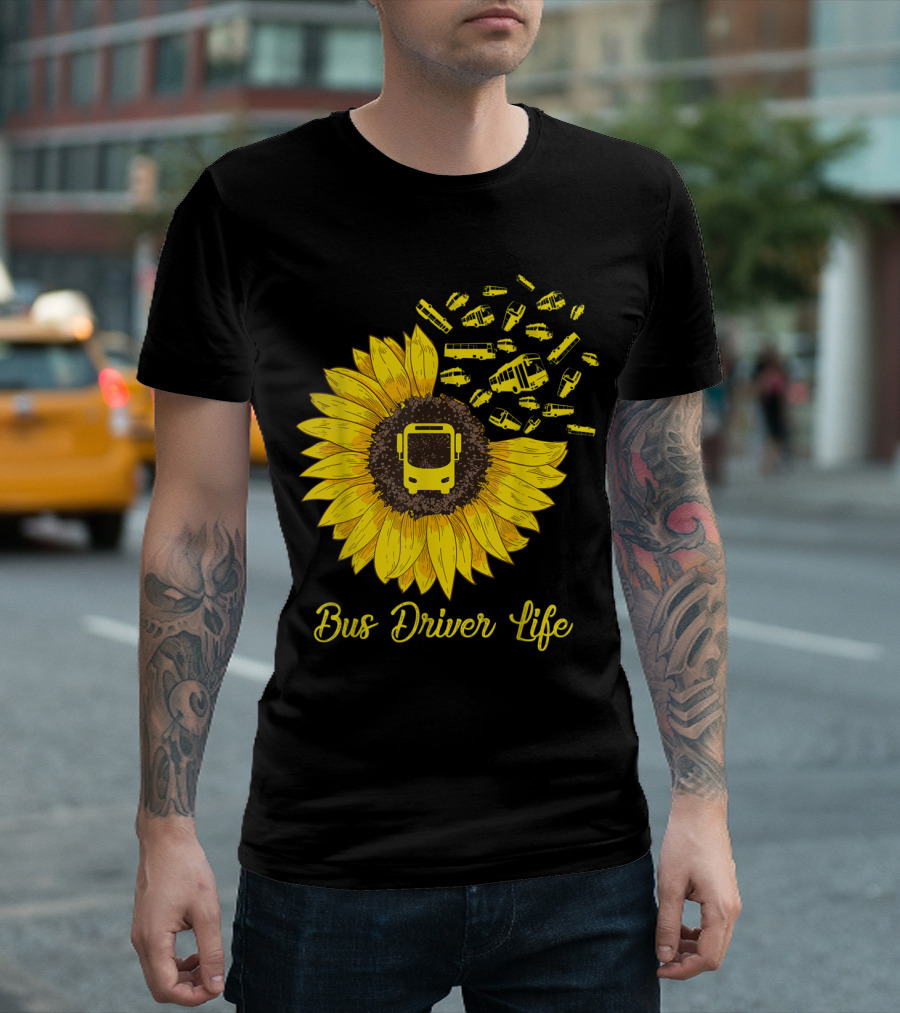Bus Driver Life Sunflower Hippie Bus T-Shirt