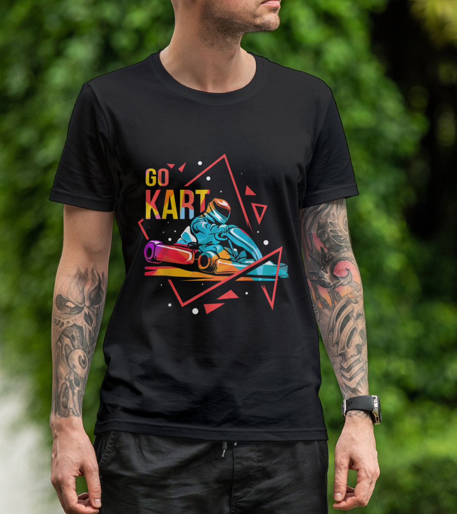 Go Kart Retro Racer Graphic With Dynamic Geometric Elements T-Shirt