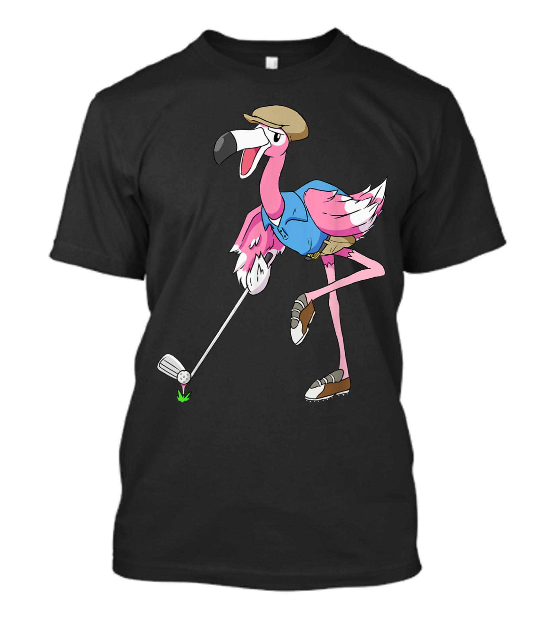 Flamingo Playing Golf In A Funny Pose With Club On Vacation T-Shirt