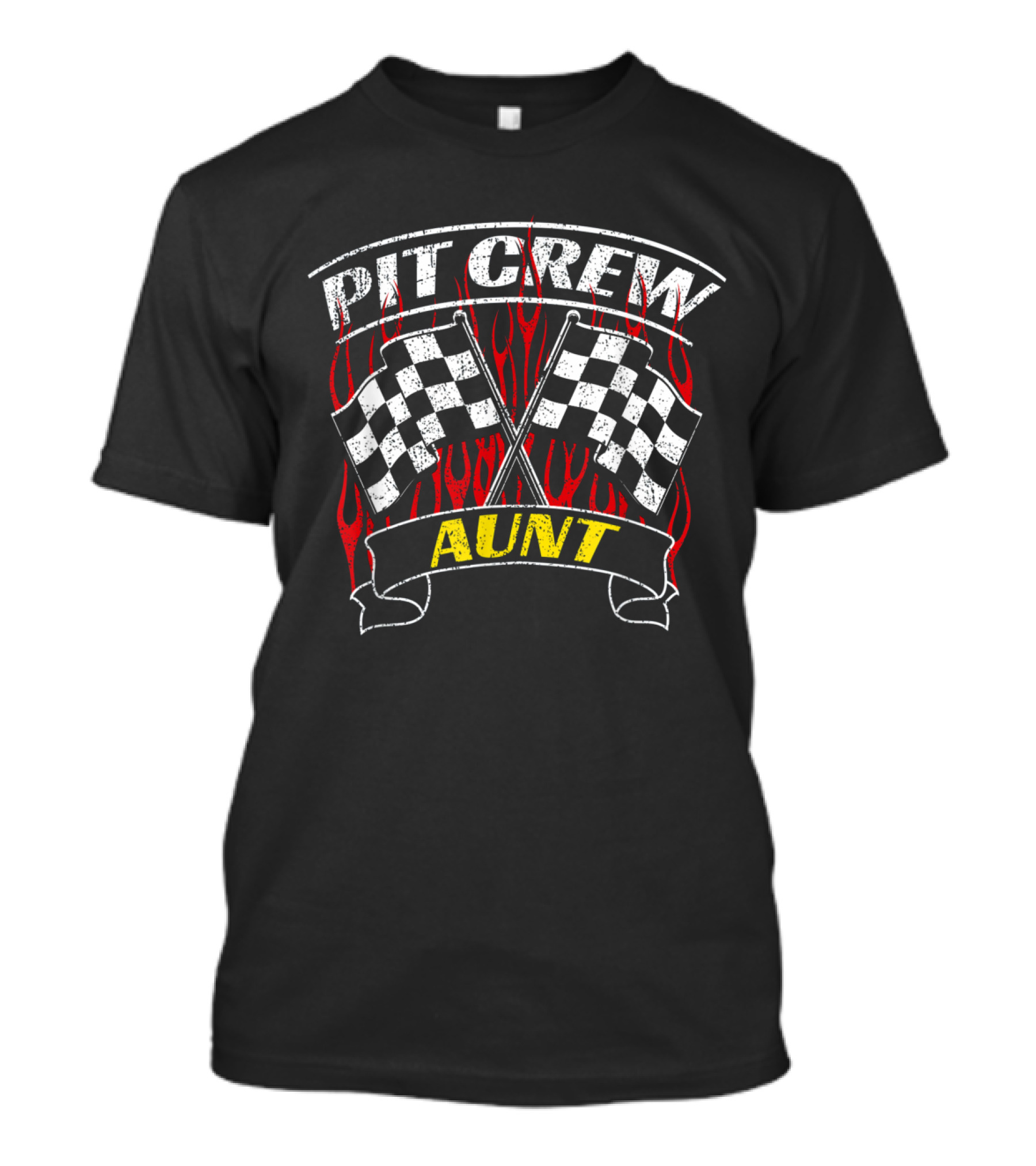 Pit Crew Aunt Racing Checkered Flags Flame T-Shirt