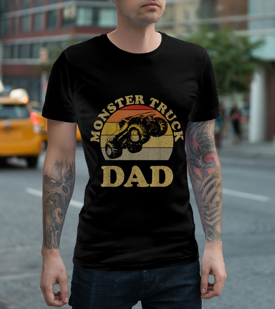 Monster Truck Dad Vintage Monster Truck Retro Sunset Circle T-Shirt
