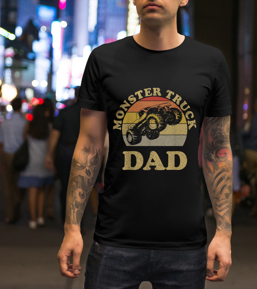 Monster Truck Dad Vintage Monster Truck Retro Sunset Circle T-Shirt
