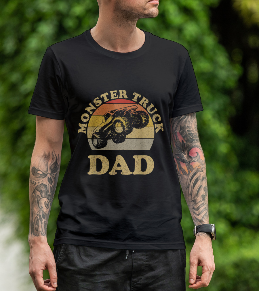 Monster Truck Dad Vintage Monster Truck Retro Sunset Circle T-Shirt