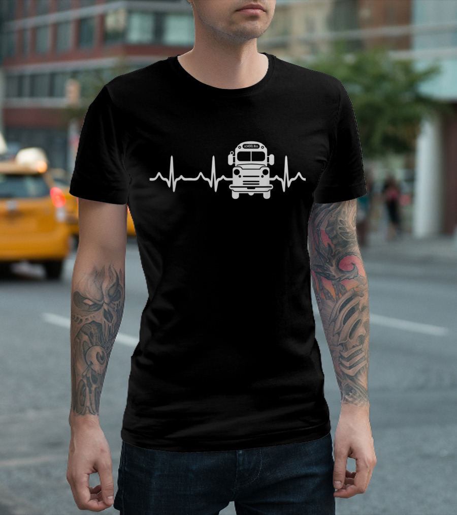 School Bus Driver Heartbeat EKG Monitor T-Shirt