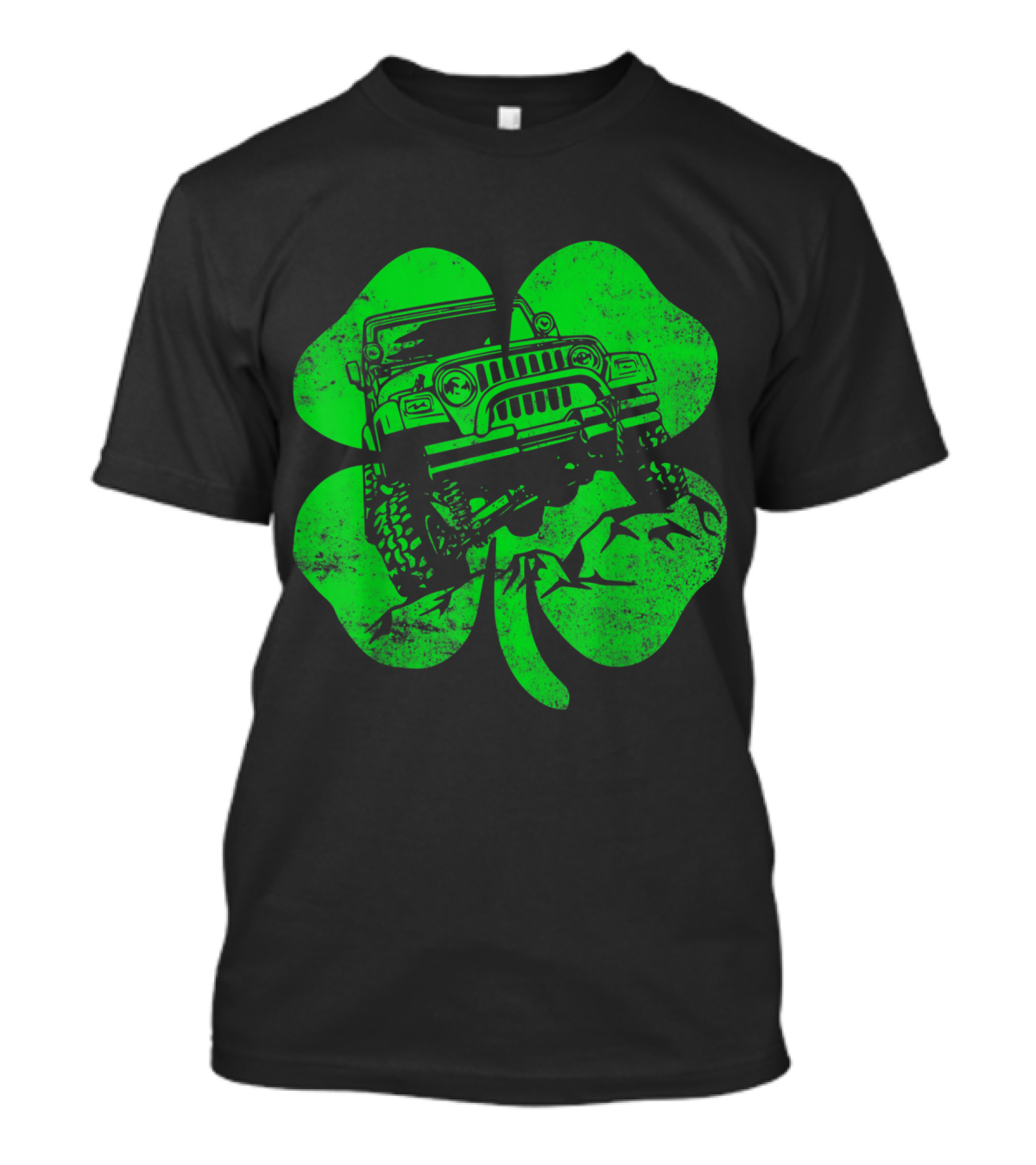 St Patrick's Off Road Distressed Shamrock Jeep Adventure T-Shirt