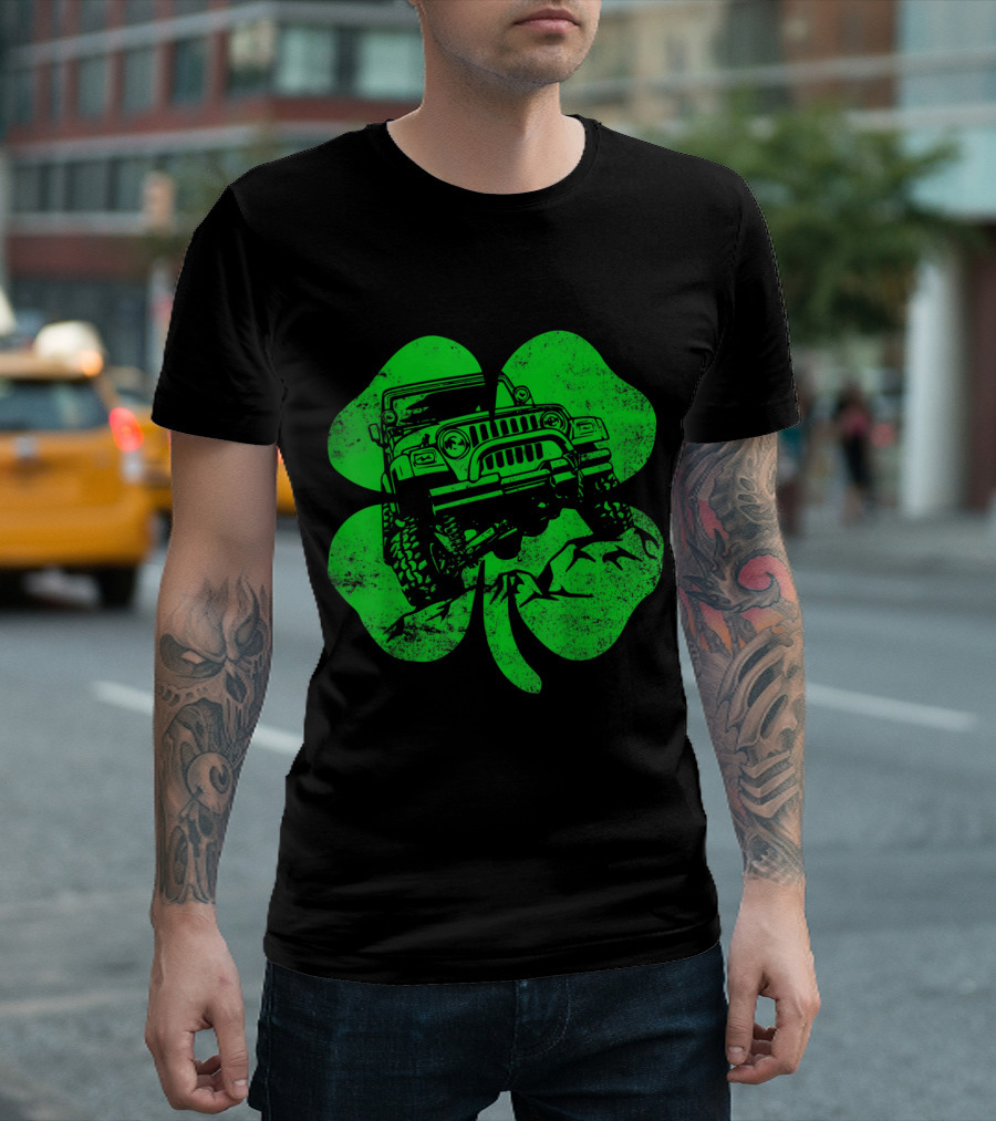 St Patrick's Off Road Distressed Shamrock Jeep Adventure T-Shirt
