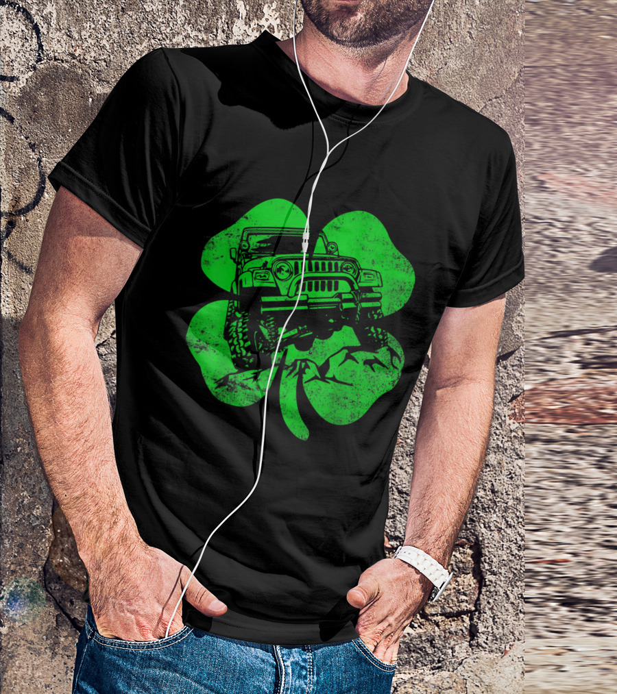 St Patrick's Off Road Distressed Shamrock Jeep Adventure T-Shirt