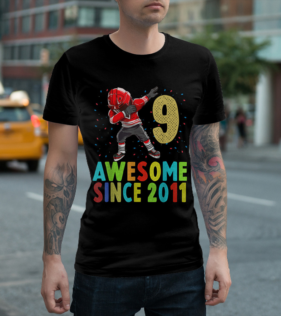 9 Awesome Since 2011 Boy Football Dab T-Shirt